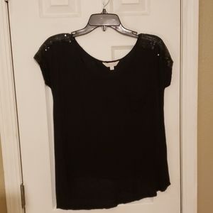 Black Top with Sequin Sleeves